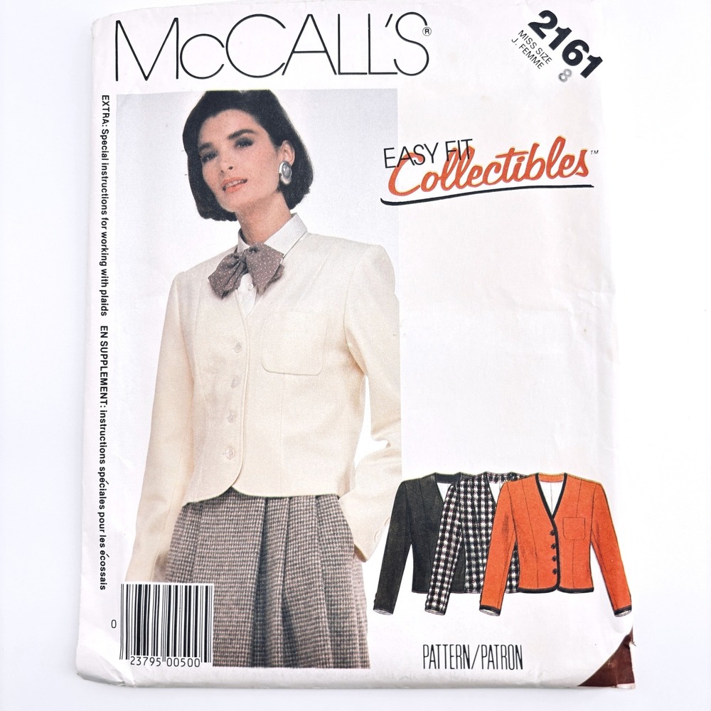 McCall's 2161 Easy Fit Classic Cropped Jacket Sz 8 Elevated Capsule Basics Uncut